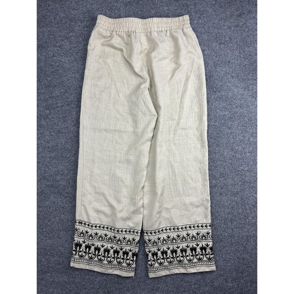 Wren New York Pants Womens Small Beige Black Embroidered Wide Leg Drawstring - Picture 7 of 7